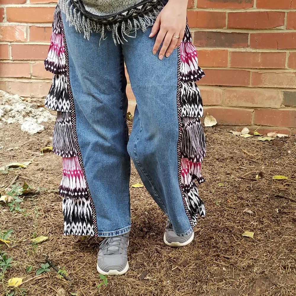 Rio Ladies upcycled jeans with Pink and Black in S